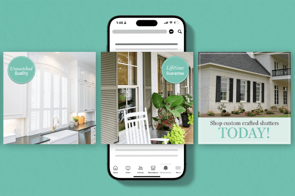 Dwell Shutter and Blinds social media content as shown on a mobile phone